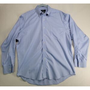 Ralph Lauren Mens 17 34/35 Button Up Long Sleeve Non Iron Solid Blue Dress Shirt